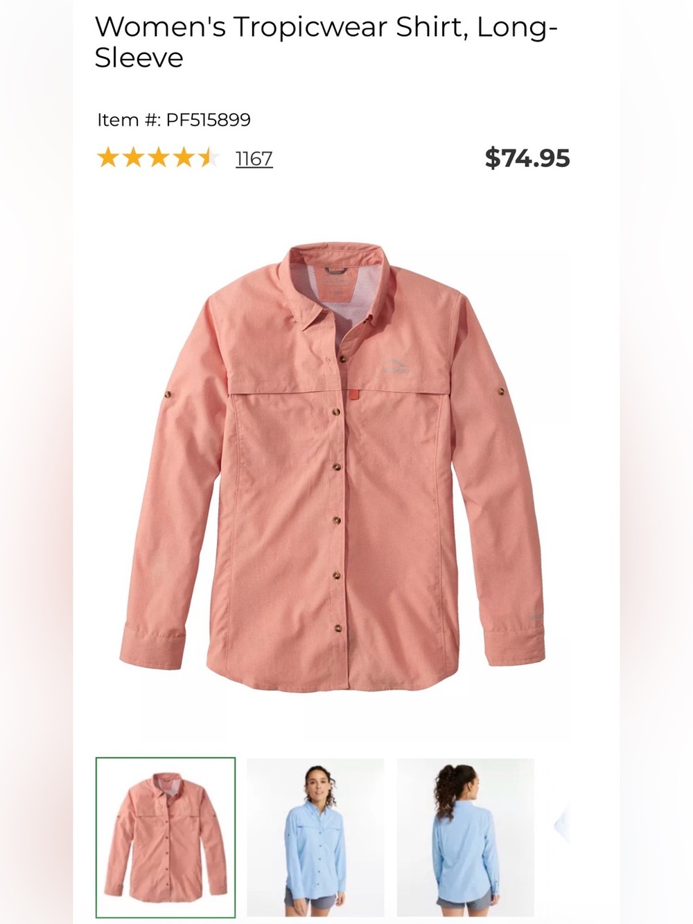 Women’s Tropicwear Long-Sleeve Button Shirt “Faded Orange”